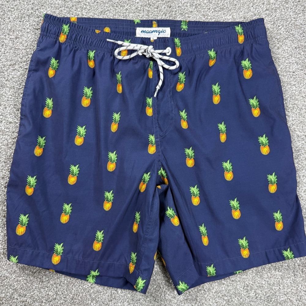 Maamgic Pineapple Swim Trunks Mens L Blue Tropical Board Shorts Lined Beach